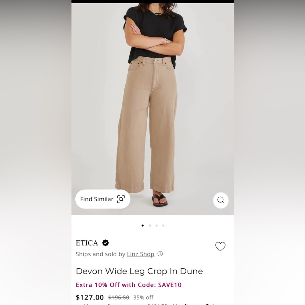 Etica brand Devon Wide Leg in Dune size 26